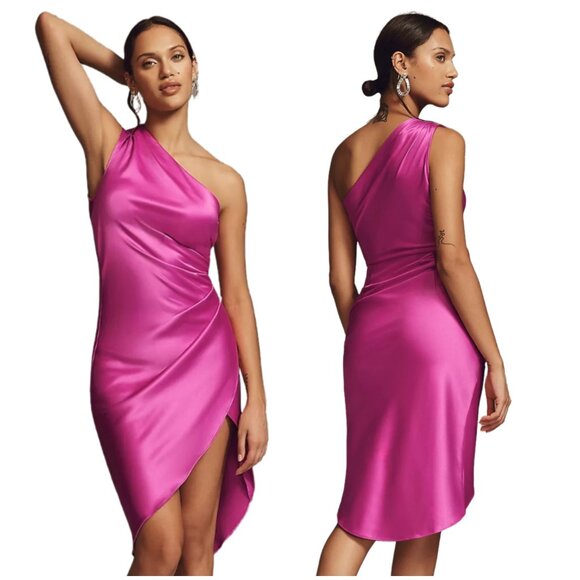 NWT Anthropologie BHLDN Liliana One-Shoulder Stretch Satin Midi Dress Size Large - Picture 6 of 8